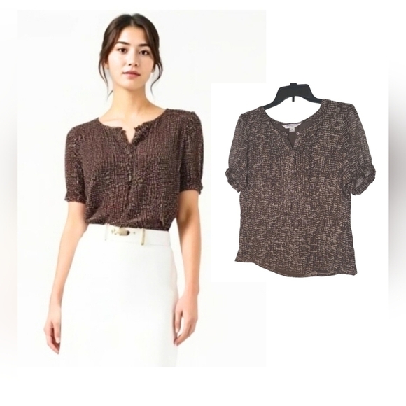 Pendleton Tops - Pendleton 100% Silk Sheer Puff Sleeve Brown Blouse Petite 8 — Quiet Luxury Work